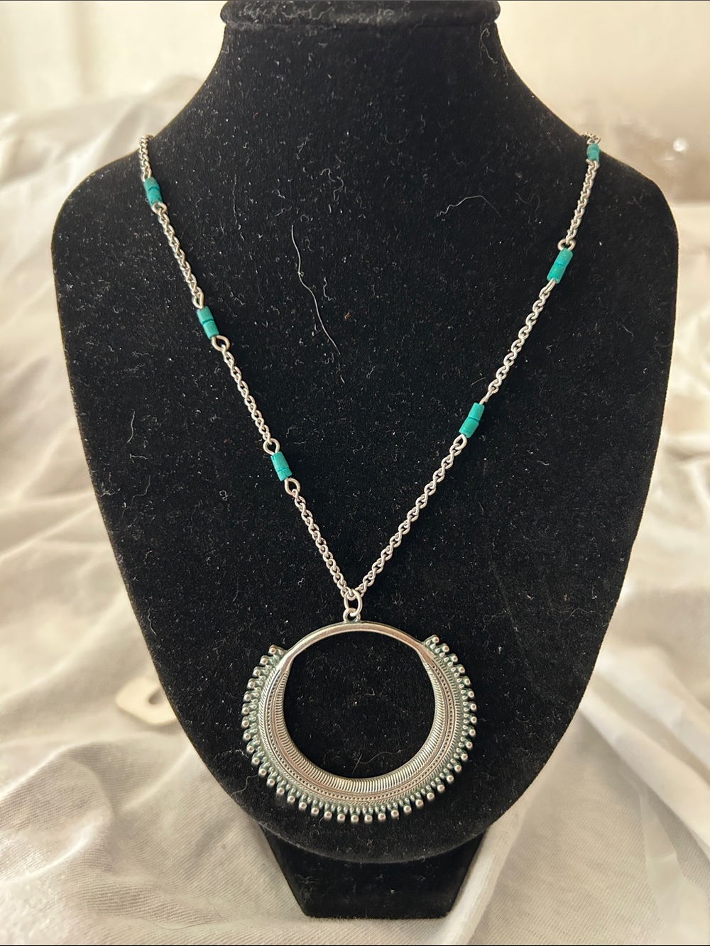 Maurices Silver-Tone Crescent Necklace with Turquoise Beads